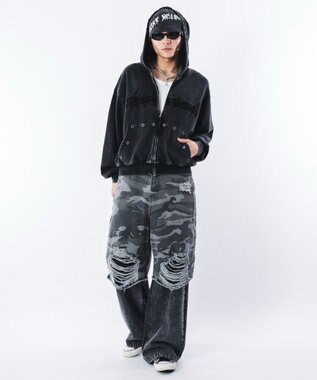 WEGO 【ユニセックス着用ITEM】ブリーチハトメZIPパーカー ブラックその他