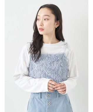 earth music&ecology 肩リボンフェザービスチェ Blue