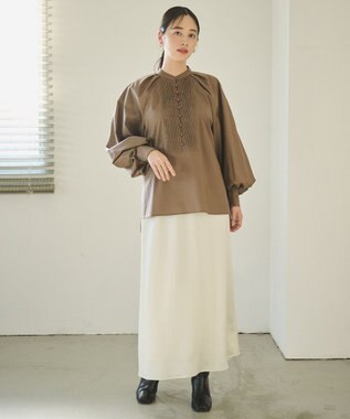 #Newans 【アイロンいらず】ロングピンタックブラウス ブラウン