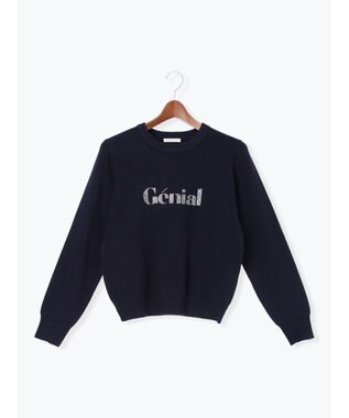 Te chichi ラインストーンレタードニットプルオーバー ネイビー