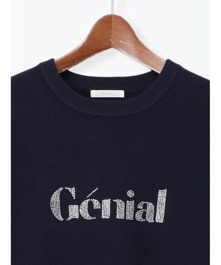 Te chichi ラインストーンレタードニットプルオーバー ネイビー