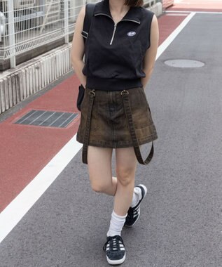 WEGO ヴィンテージウォッシュサス付スカパン ブラック