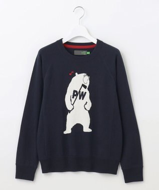 PW CIRCULUS 【WOMEN】【洗える】ベアスタンドモチーフ ラグランスリーブ クルーネック ニット ネイビー系