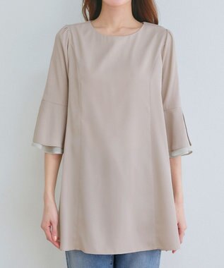 Tiaclasse 【新色追加・洗える】シフォンフレア袖チュニックブラウス グレージュ