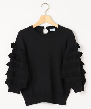 組曲 S 【WEB限定カラーあり】MINA 袖フリルニットプルオーバー ブラック系