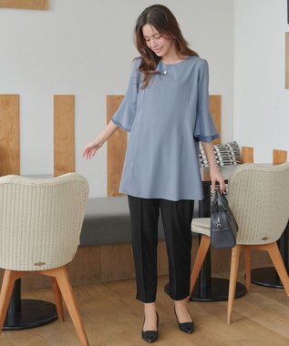 Tiaclasse 【新色追加・洗える】シフォンフレア袖チュニックブラウス サックス