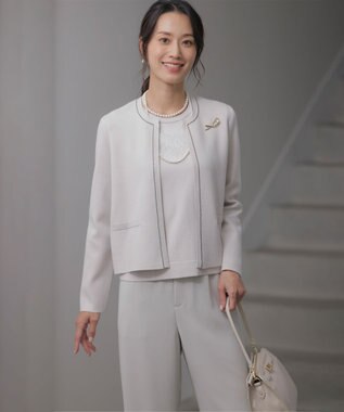 J.PRESS LADIES 【洗える】DÉCOR レース ニット ライトベージュ系