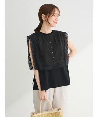 Green Parks インド綿　スクエアレース衿 Black