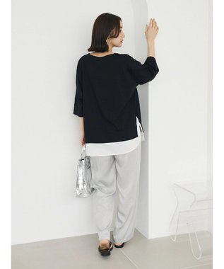 Green Parks 裾ドッキングレイヤー風７分袖プルオーバー Black