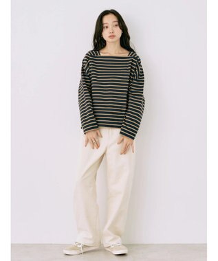 earth music&ecology スクエアボーダープルオーバー Navy