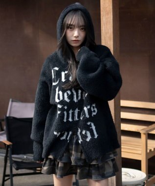 WEGO シャギーグラフィックZIPパーカー ブラック