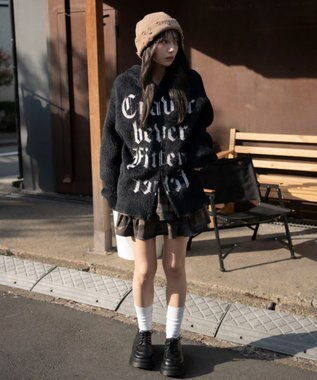 WEGO シャギーグラフィックZIPパーカー ブラック