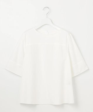 自由区 【洗える】ストレッチシャーティング5分袖 ブラウス オフホワイト
