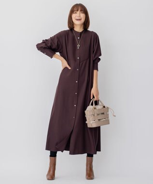 23区 L 【CLASSY.コラボ/洗える】ウールストレッチツイル ピンタック ワンピース [WEB限定]ダークブラウン系