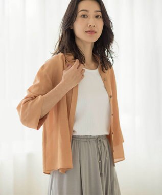 J.PRESS LADIES 【洗える】シアーリネン ブラウス オレンジ系
