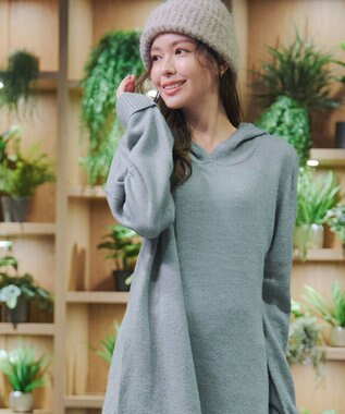 Tiaclasse メランジフーディーニットチュニック ミント