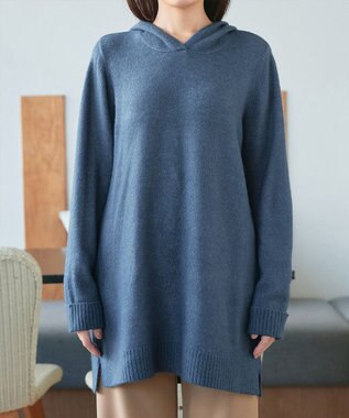 Tiaclasse メランジフーディーニットチュニック ブルー