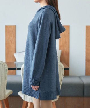 Tiaclasse メランジフーディーニットチュニック ブルー