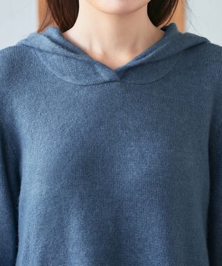 Tiaclasse メランジフーディーニットチュニック ブルー