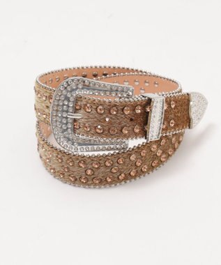 WEGO Lビジューラメシャギーベルト ベージュ