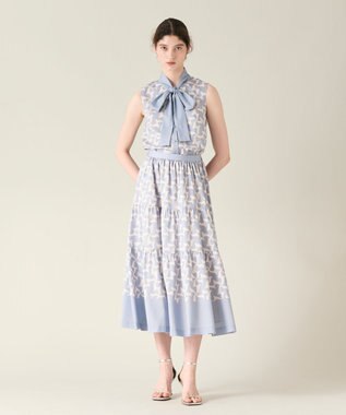 GRACE CONTINENTAL リボンプリントノースリーブトップ ブルー