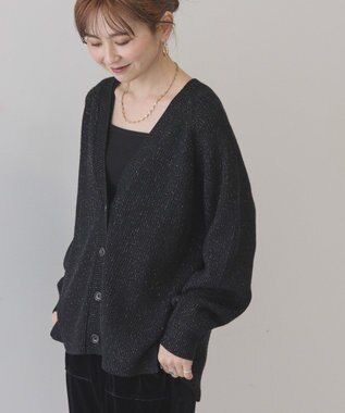 AMERICAN HOLIC バイパチラメ入りＶネック片畦ニットカーディガ Black