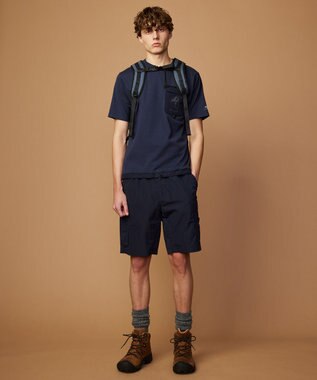 JOSEPH ABBOUD MOUNTAIN 【CREA掲載・テーム ヤルヴィモチーフ・サスティナブル】ビオグレース天竺ｘリップストップTシャツ ネイビー系