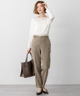 23区 L 【洗える/セットアップ対応】ウールライクカルゼ テーパード パンツ ブラウン系