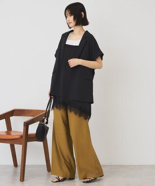 AMERICAN HOLIC イレギュラーヘムサテンレースキャミソール Black
