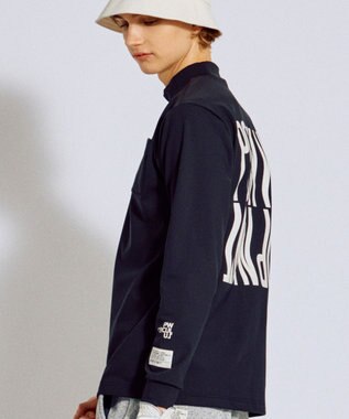 PW CIRCULUS 【裏起毛であたたか】【MEN】WAVY LOGO  裏起毛ロングスリーブモックネックT ゴルフ ブラック系