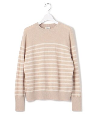 23区 S 【洗える】ピュアカシミヤ ボーダー ニット ベージュ×オフボーダー