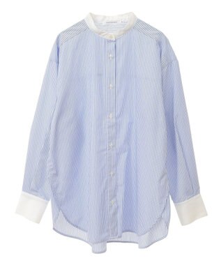 AMERICAN HOLIC イージーケアバンドカラーロングシャツ Stripe Sax