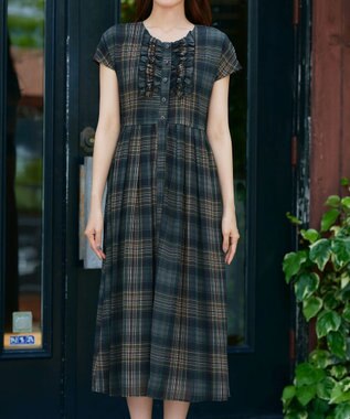Tiaclasse L 【洗える】フリルワンピース ネイビーチェック