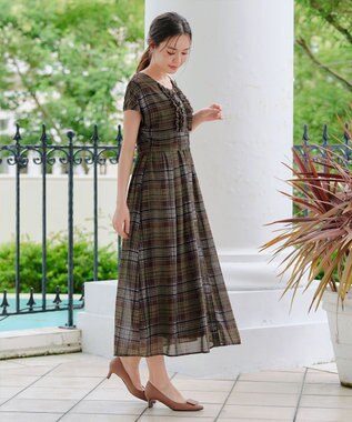 Tiaclasse L 【洗える】フリルワンピース ブラウンチェック