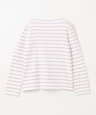 ANY KIDS リボン×ボーダー長袖Tシャツ ラベンダー×エクリュ