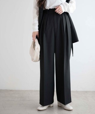 WEGO ハイウエストタックワイドスラックパンツ ブラック