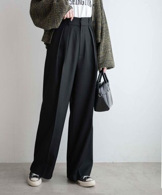 WEGO ハイウエストタックワイドスラックパンツ ブラック