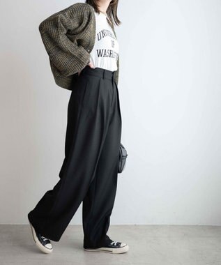 WEGO ハイウエストタックワイドスラックパンツ ブラック