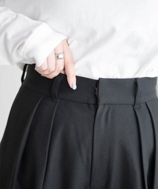 WEGO ハイウエストタックワイドスラックパンツ ブラック