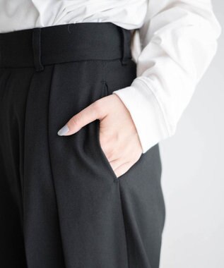 WEGO ハイウエストタックワイドスラックパンツ ブラック