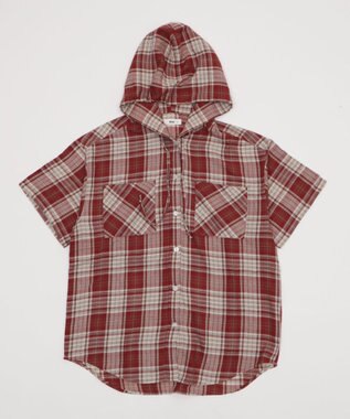WEGO フードチェックBIGシャツ（S） レッド
