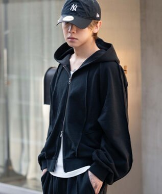 WEGO 【ユニセックス着用ITEM/MLサイズ展開】スウィッチングZIPパーカー ブラック