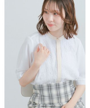 Te chichi フロントレース5分袖ブラウス