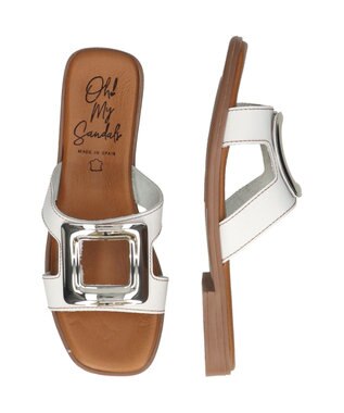 INTER-CHAUSSURES 【Oh my Sandals】メタルバックルフラットサンダル ホワイト