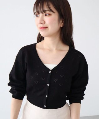 Green Parks ・ｓｗｉｎｇ　ｂｙ　ハート柄スカシニットカーディガン Black