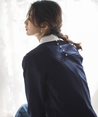 組曲 S 透かし柄 ニットプルオーバー ネイビー系