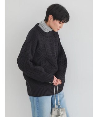 AMERICAN HOLIC パッチワークケーブルニットチュニック Black