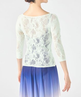 Chacott シアーレースボートネックトップ アクアグリーン