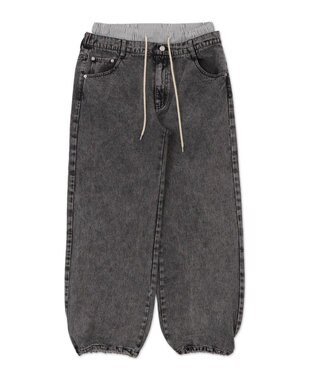 WEGO 【ユニセックス着用ITEM/MLサイズ展開/ウエストゴム】ボクサードッキングデニムパンツ デニムブラックソノタ