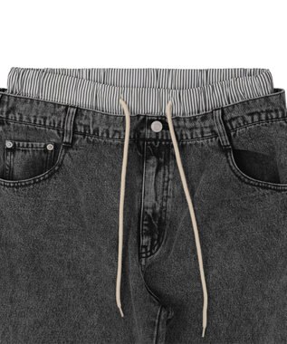 WEGO 【ユニセックス着用ITEM/MLサイズ展開/ウエストゴム】ボクサードッキングデニムパンツ デニムブラックソノタ